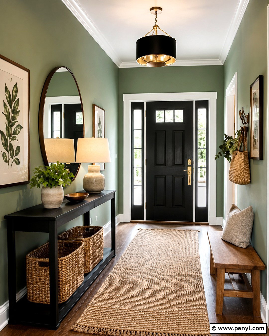 Celadon Green Entryway Walls With Black Accents - 20 Celadon Green Walls
