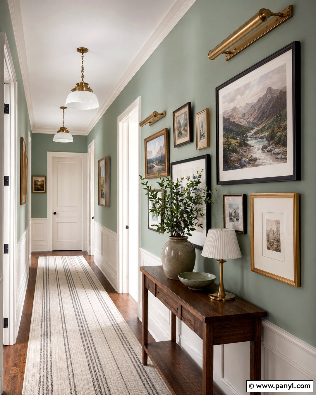 Celadon Green Hallway Walls With A Gallery Display - 20 Celadon Green Walls