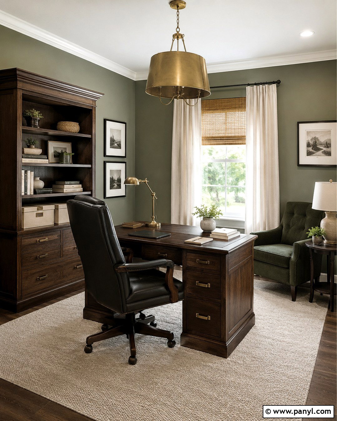 Celadon Green Home Office Walls With Dark Wood - 20 Celadon Green Walls