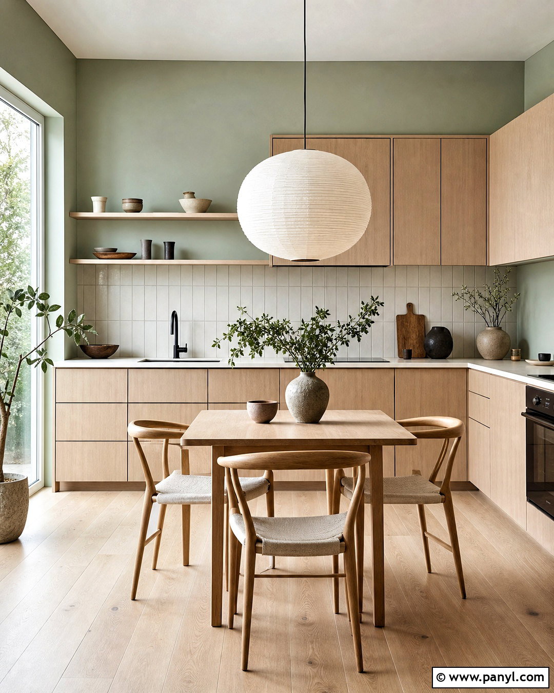 Celadon Green Kitchen Walls With Japandi Decor - 20 green paint kitchen walls