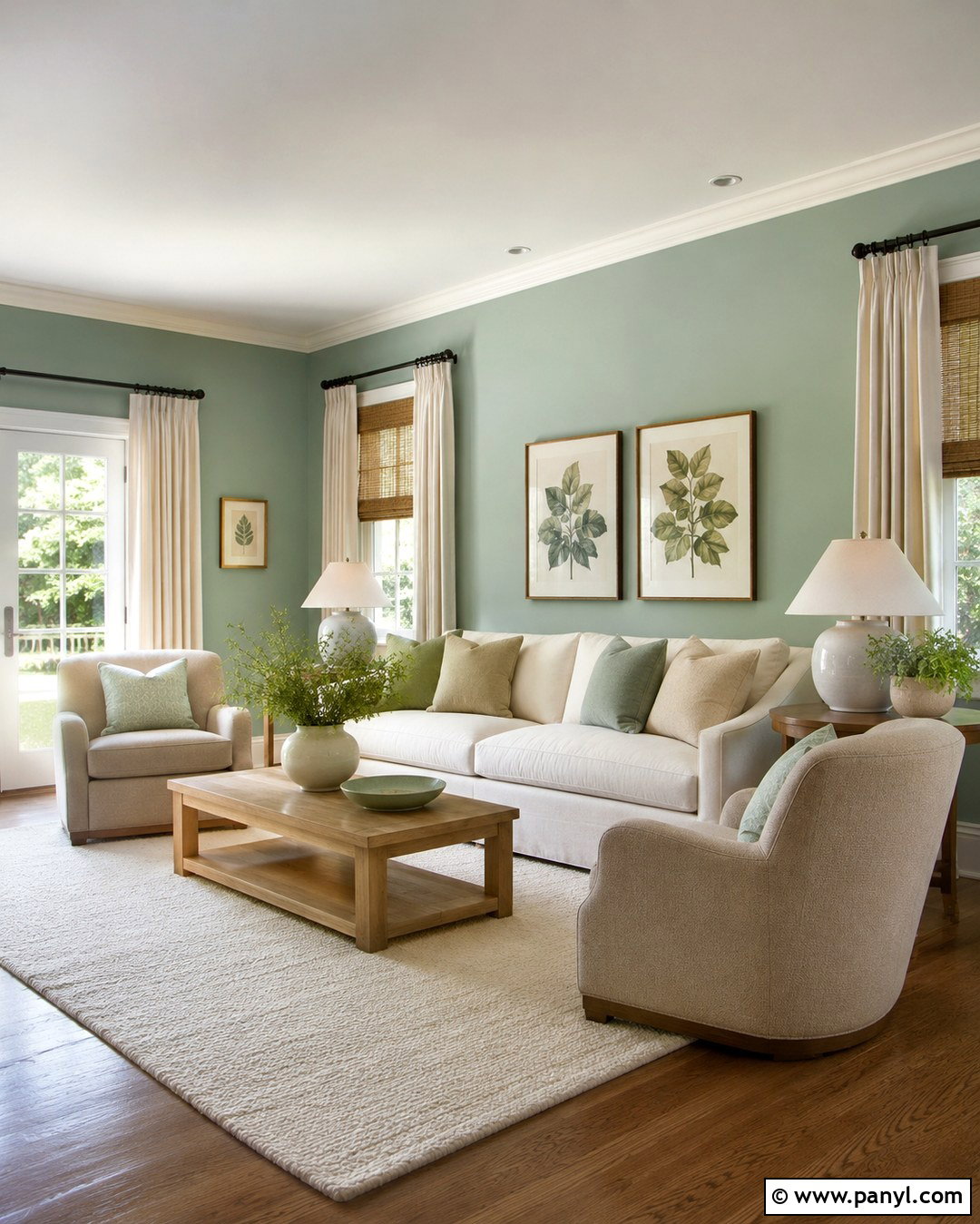 Celadon Green Living Room Walls With Ivory Furniture - 20 Celadon Green Walls