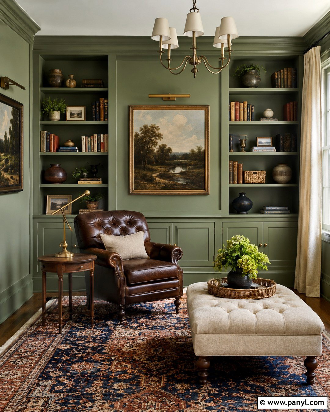 Celadon Green Reading Room With Built-In Shelves - 20 Celadon Green Walls