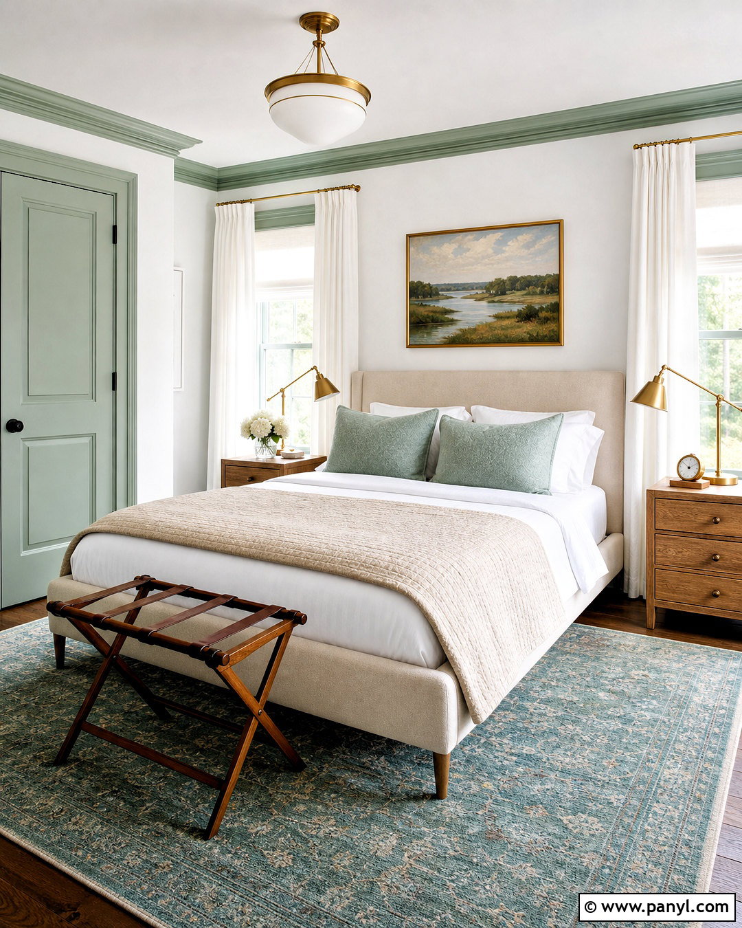 Celadon Green Trim Guest Bedroom - 20 white walls green trim ideas