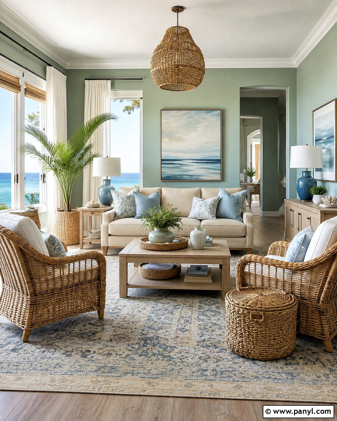 Celadon Green Walls With Coastal Decor - 20 living room with green walls