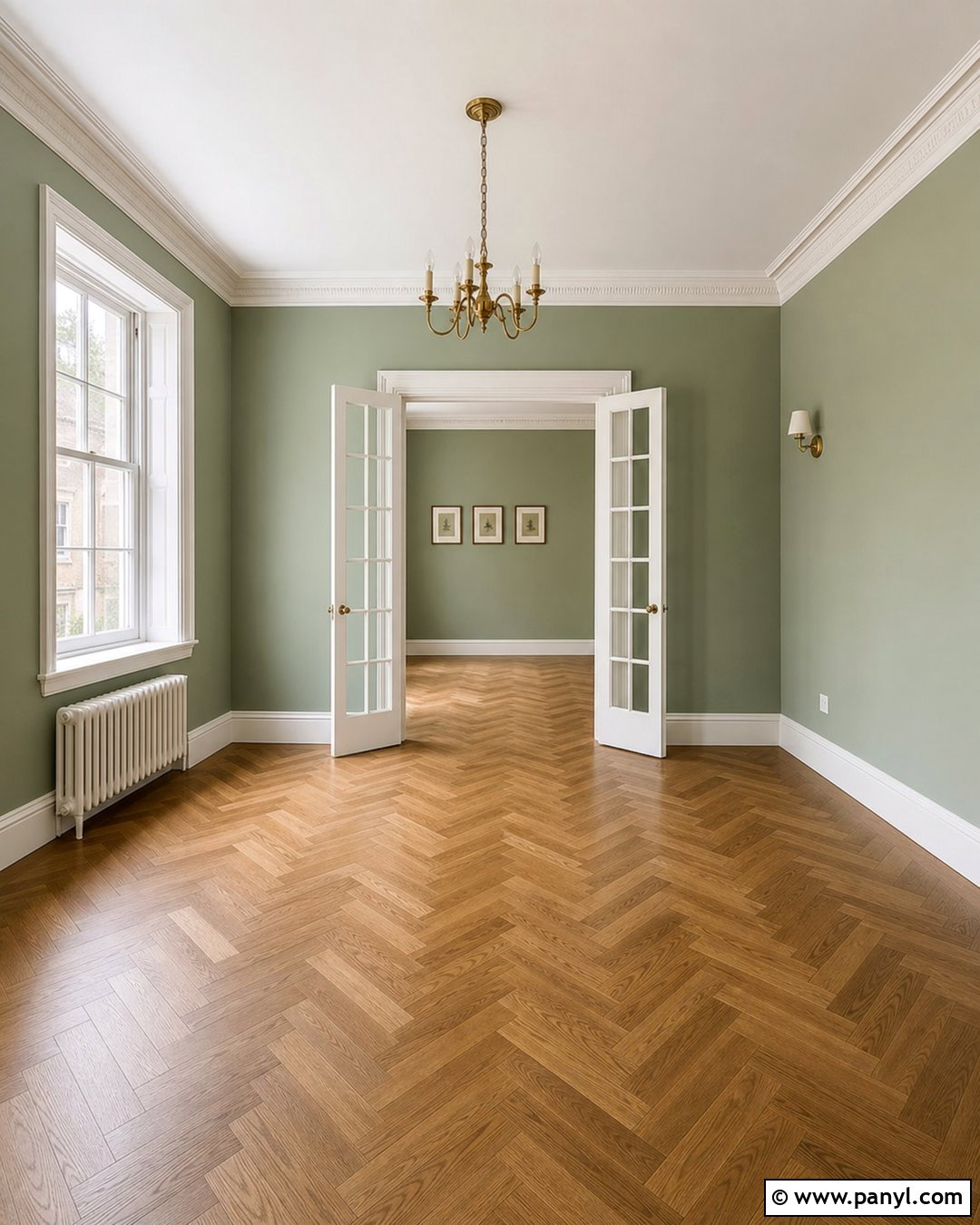 Celadon Green Walls With Herringbone Floors - 20 Empty Room With Green Walls