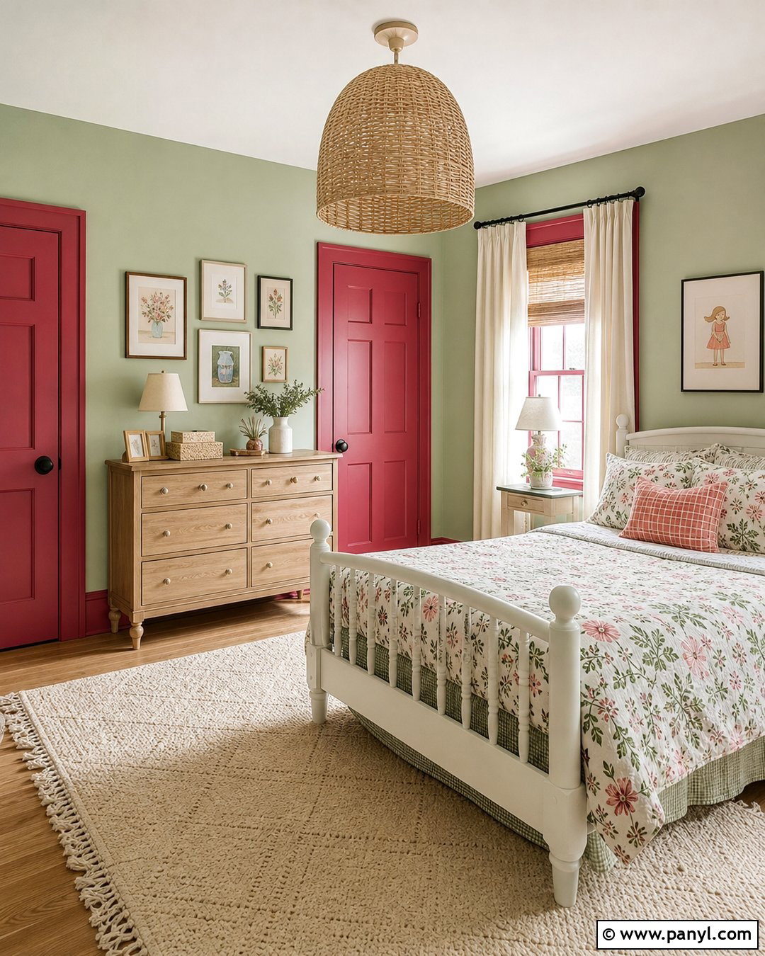Celadon Green Walls With Raspberry Red Trim - 20 Red And Green Wall Paint Ideas