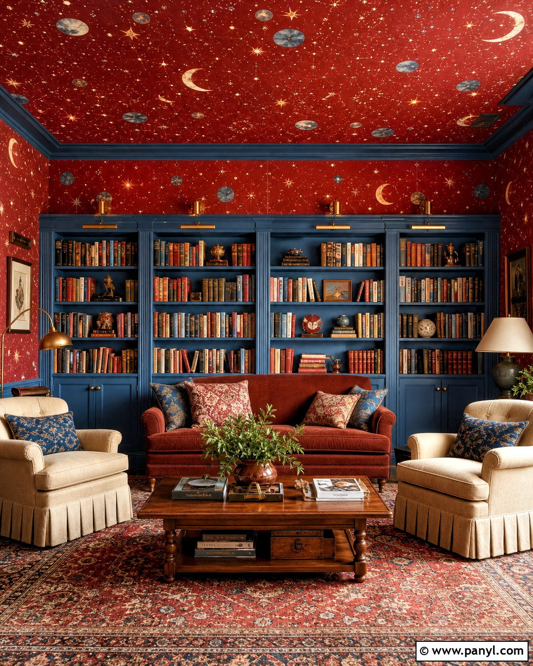 Celestial Red Wallpaper Home Library - 20 funky red wallpaper ideas