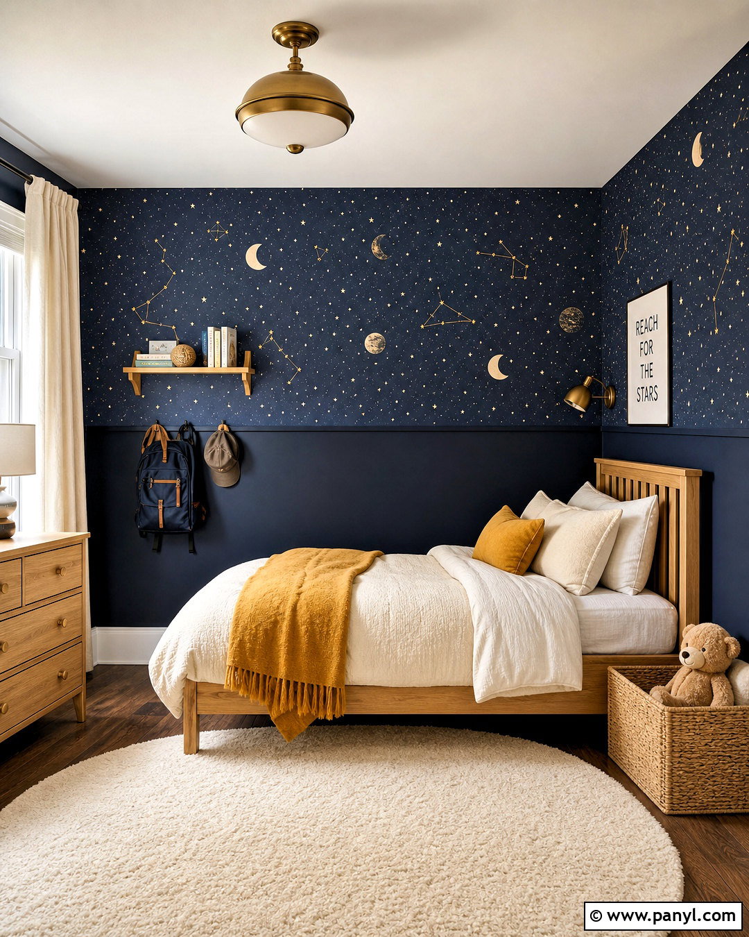 Celestial Wallpaper With Midnight Blue Paint - 20 half wallpaper half paint ideas