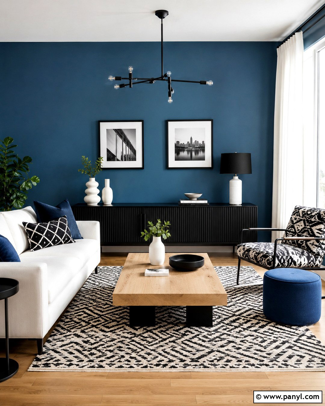 Cerulean Blue Wall With Black And White - 20 Cerulean Blue Wall Ideas