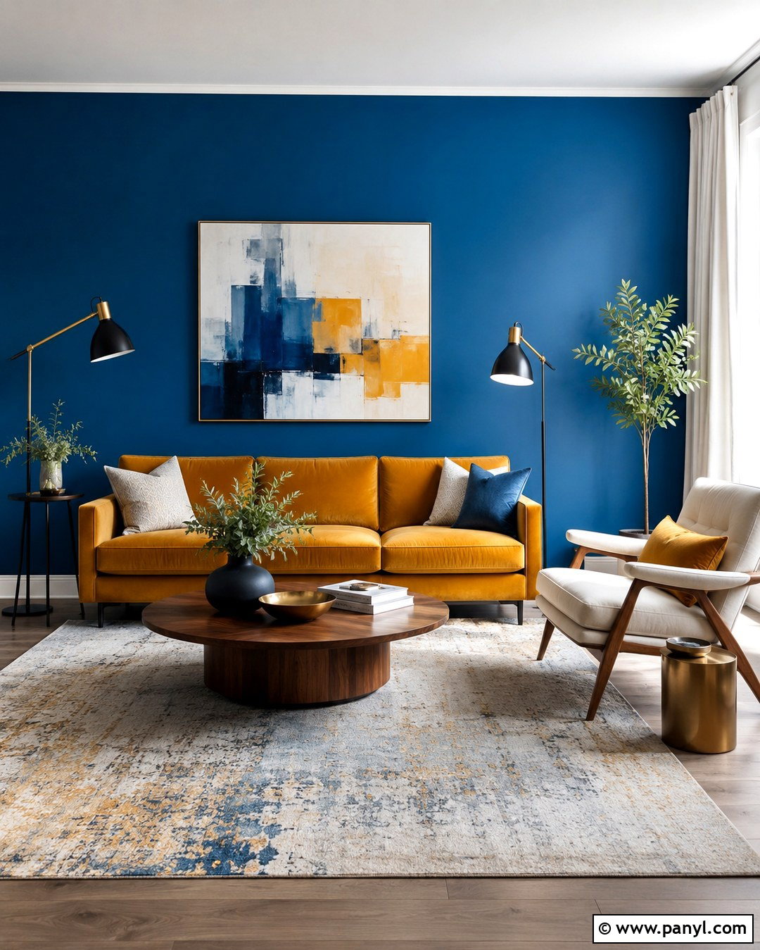 Cerulean Blue Wall With Mustard Yellow - 20 Cerulean Blue Wall Ideas