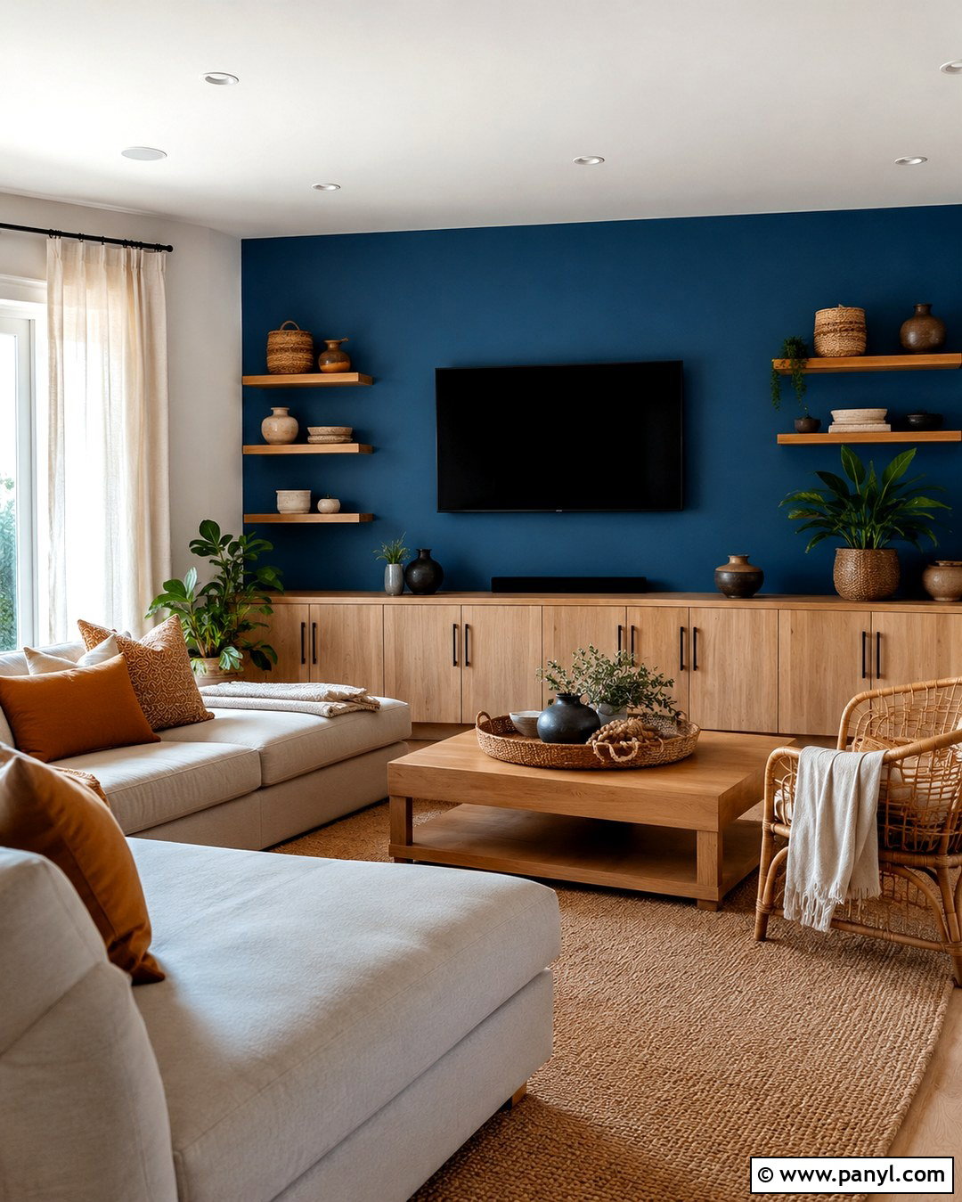 Cerulean Blue Wall With Natural Wood - 20 Cerulean Blue Wall Ideas