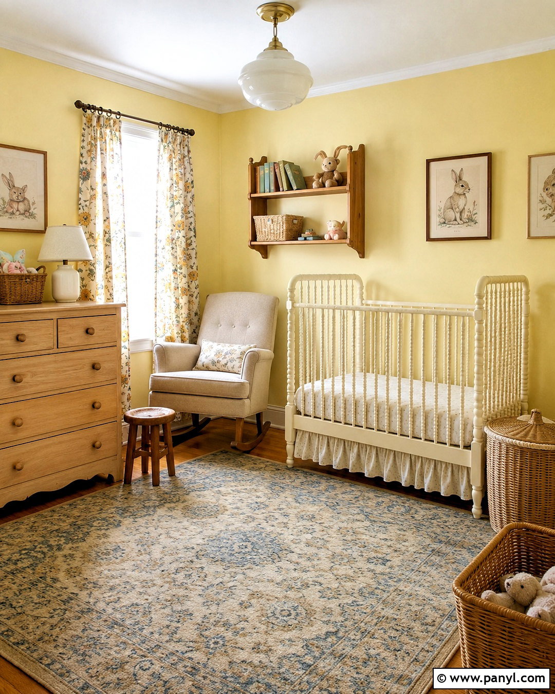 Chalky Yellow Wall Vintage Nursery - 20 Yellow Wall Vintage Style Ideas