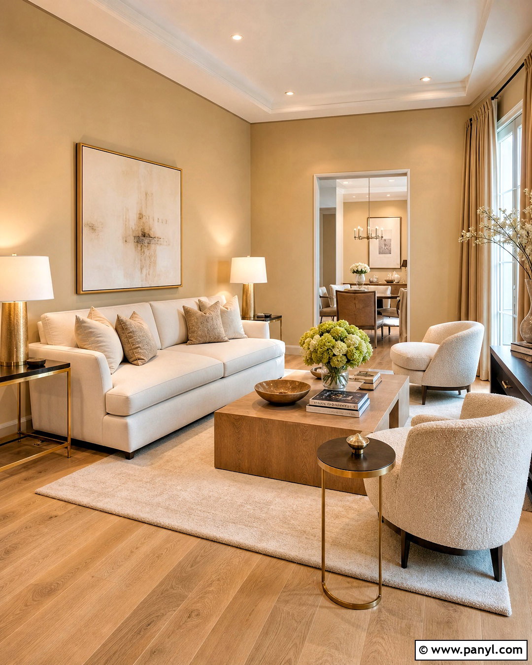 Champagne Gold Wall Paint With Cream Furniture - 20 gold wall paint living room ideas