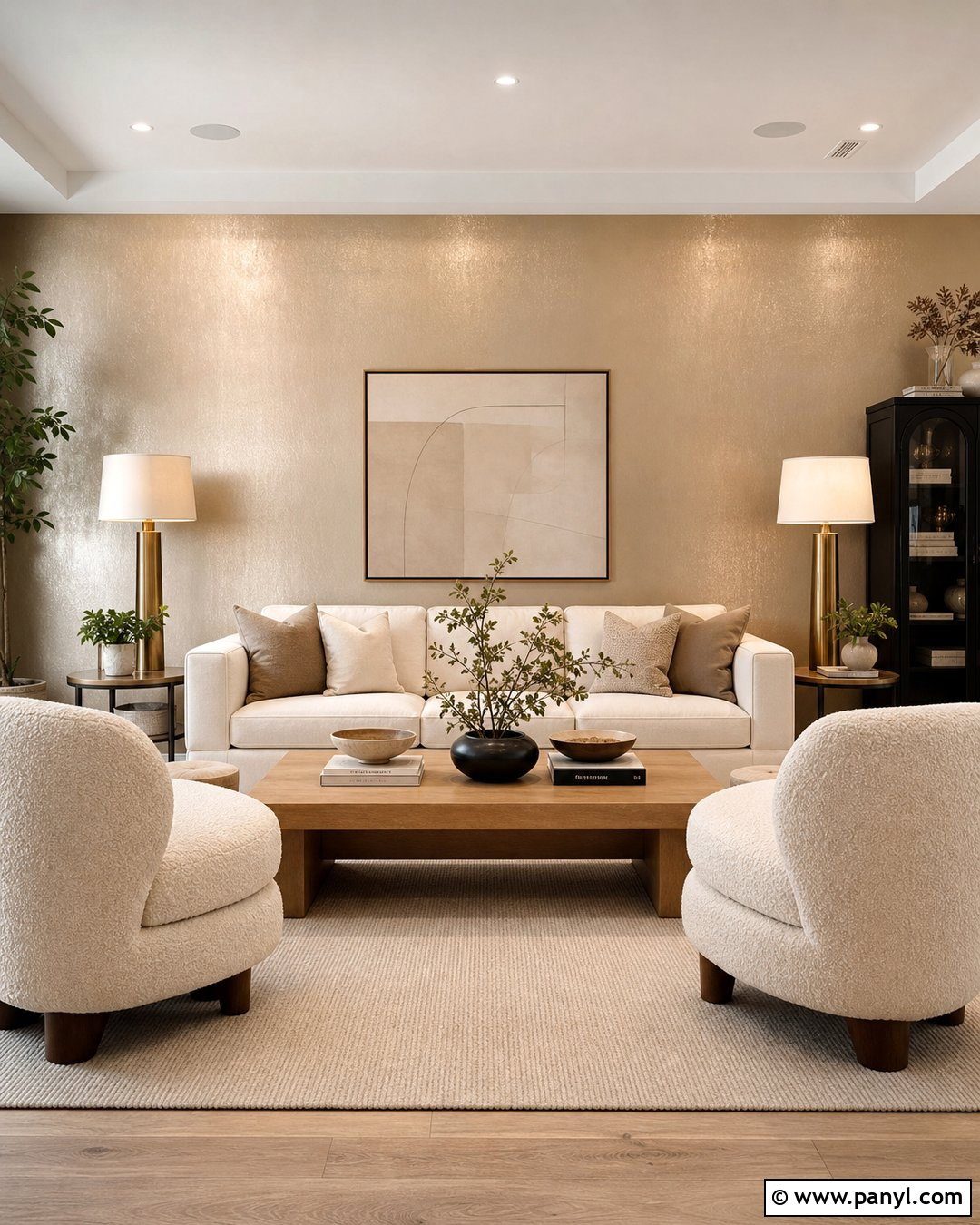 Champagne Metallic Living Room Wall - 35 metallic paint walls