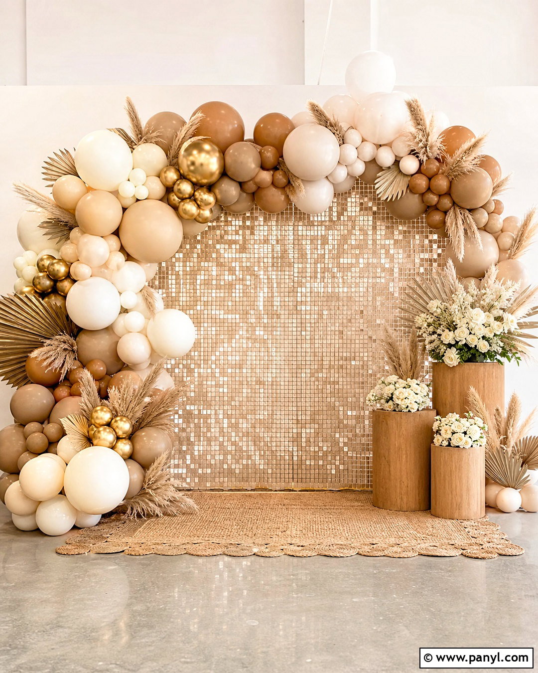 Champagne Shimmer Wall With Neutral Balloons - 20 shimmer wall with balloons