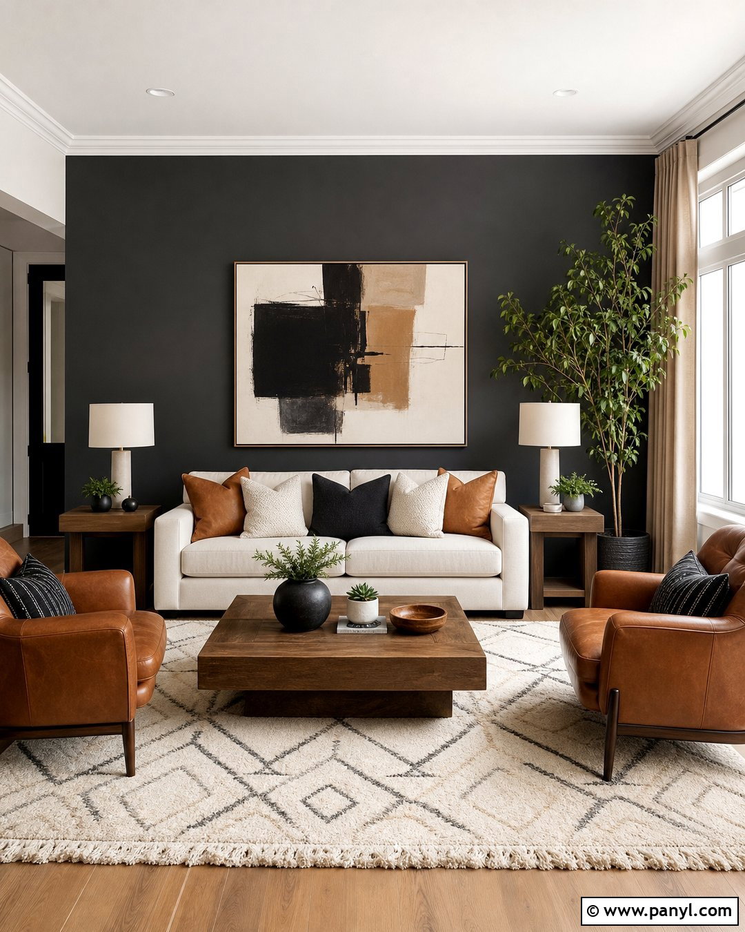 Charcoal Accent Wall Behind A Cream Sofa - 30 charcoal accent wall ideas
