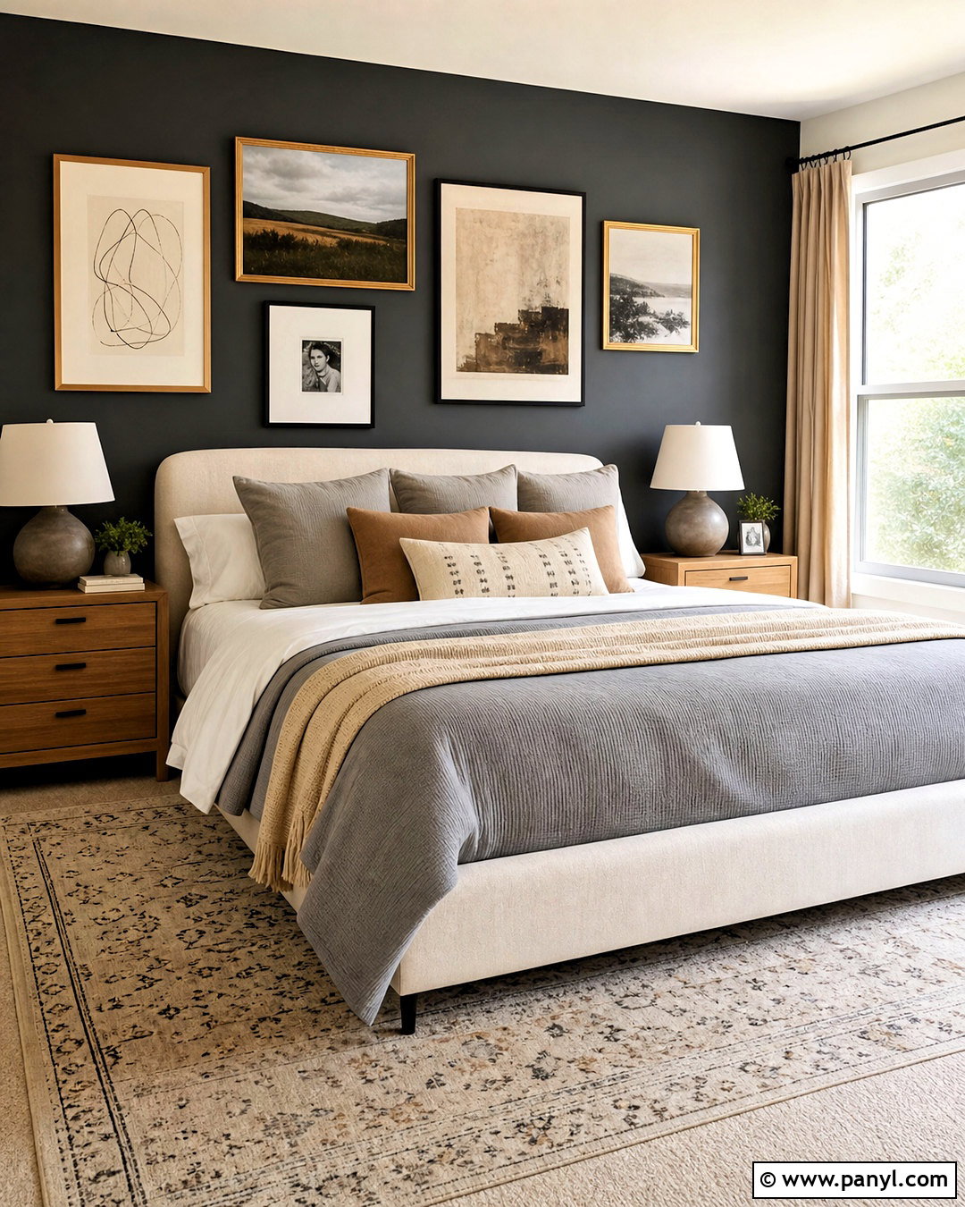 Charcoal Accent Wall With A Gallery Wall - 20 charcoal accent wall bedroom ideas