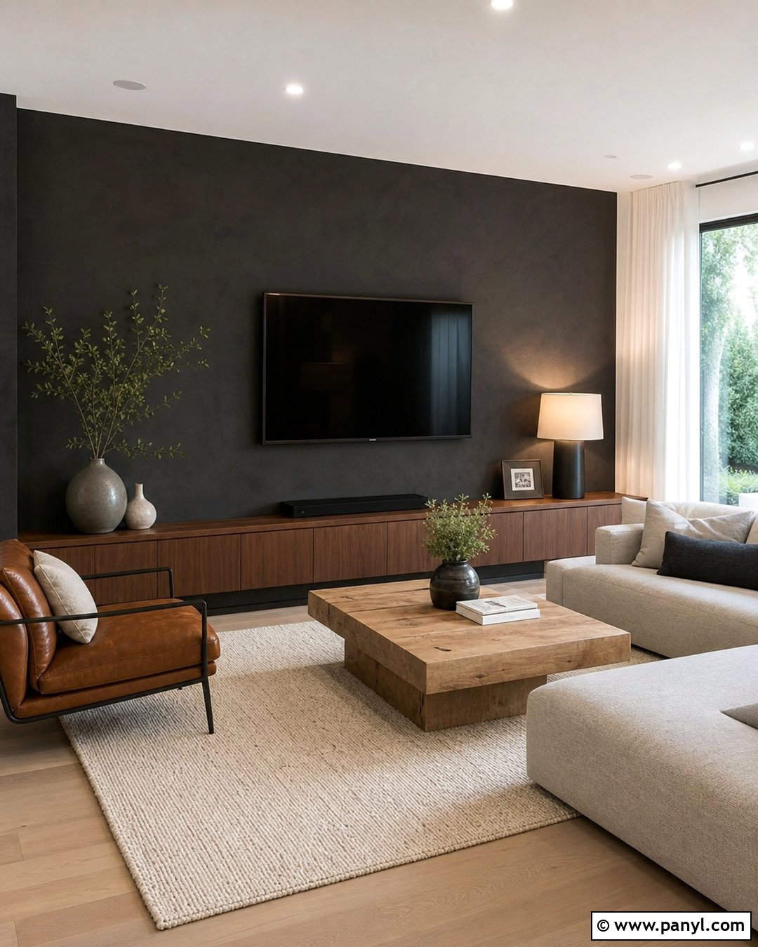 Charcoal Accent Wall With A TV - 30 charcoal accent wall ideas