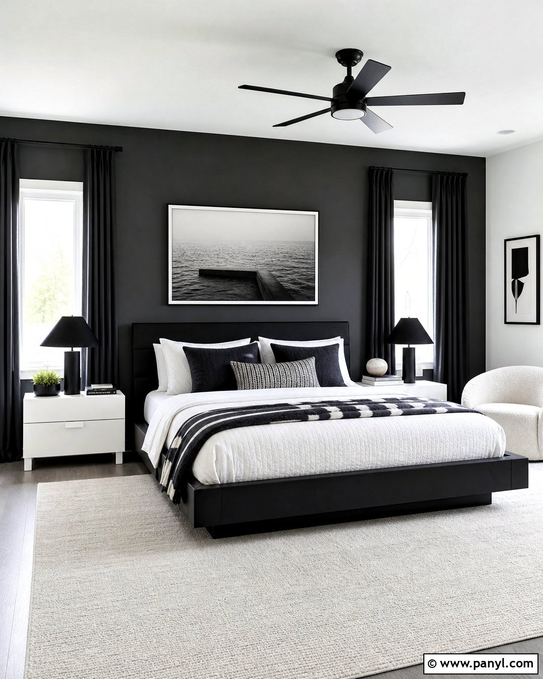 Charcoal Accent Wall With Black And White Decor - 20 charcoal accent wall bedroom ideas