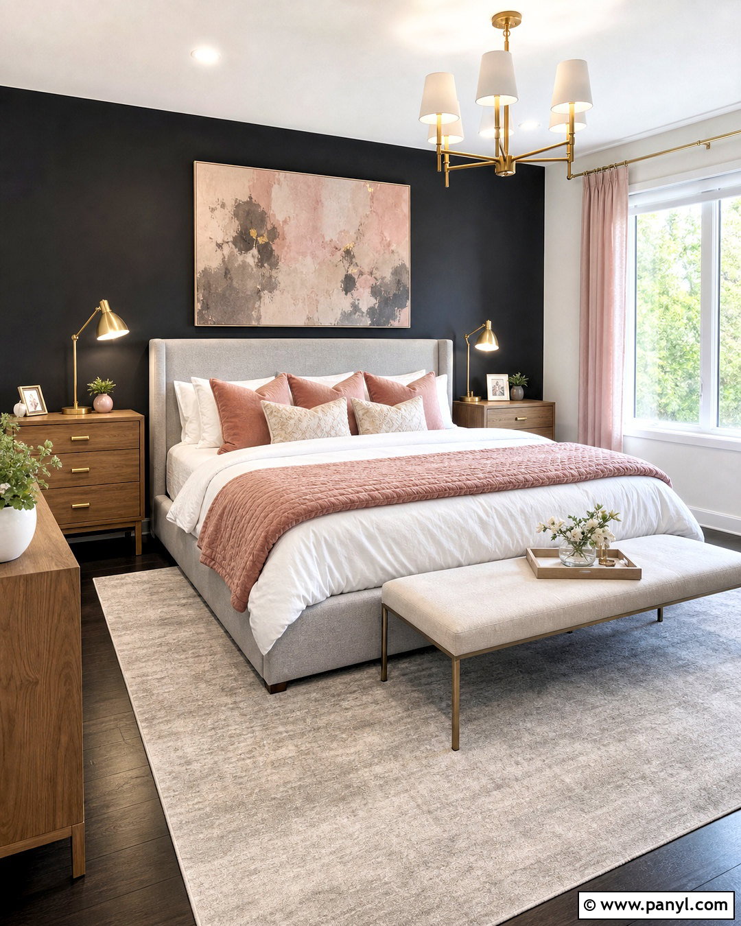Charcoal Accent Wall With Blush Pink Decor - 20 charcoal accent wall bedroom ideas