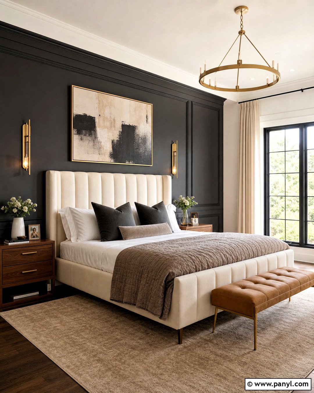 Charcoal Accent Wall With Brass Accents - 20 charcoal accent wall bedroom ideas