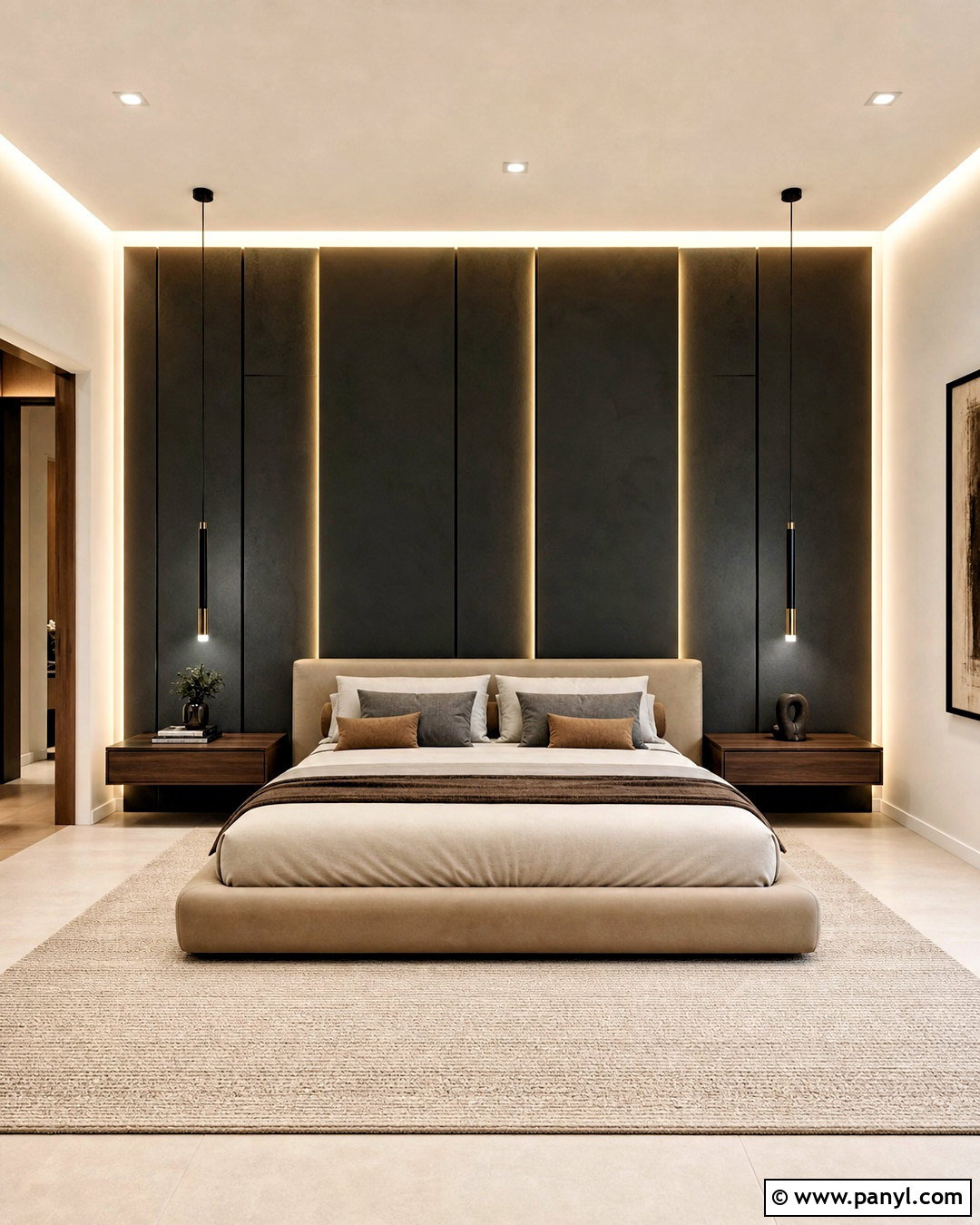 Charcoal Accent Wall With Built-In Lighting - 20 charcoal accent wall bedroom ideas