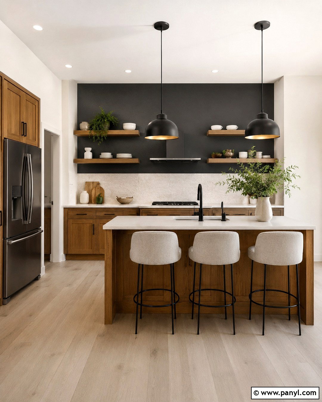 Charcoal Accent Wall With Honey Oak Cabinets - 20 Honey Oak Cabinet Kitchen Wall Color Ideas