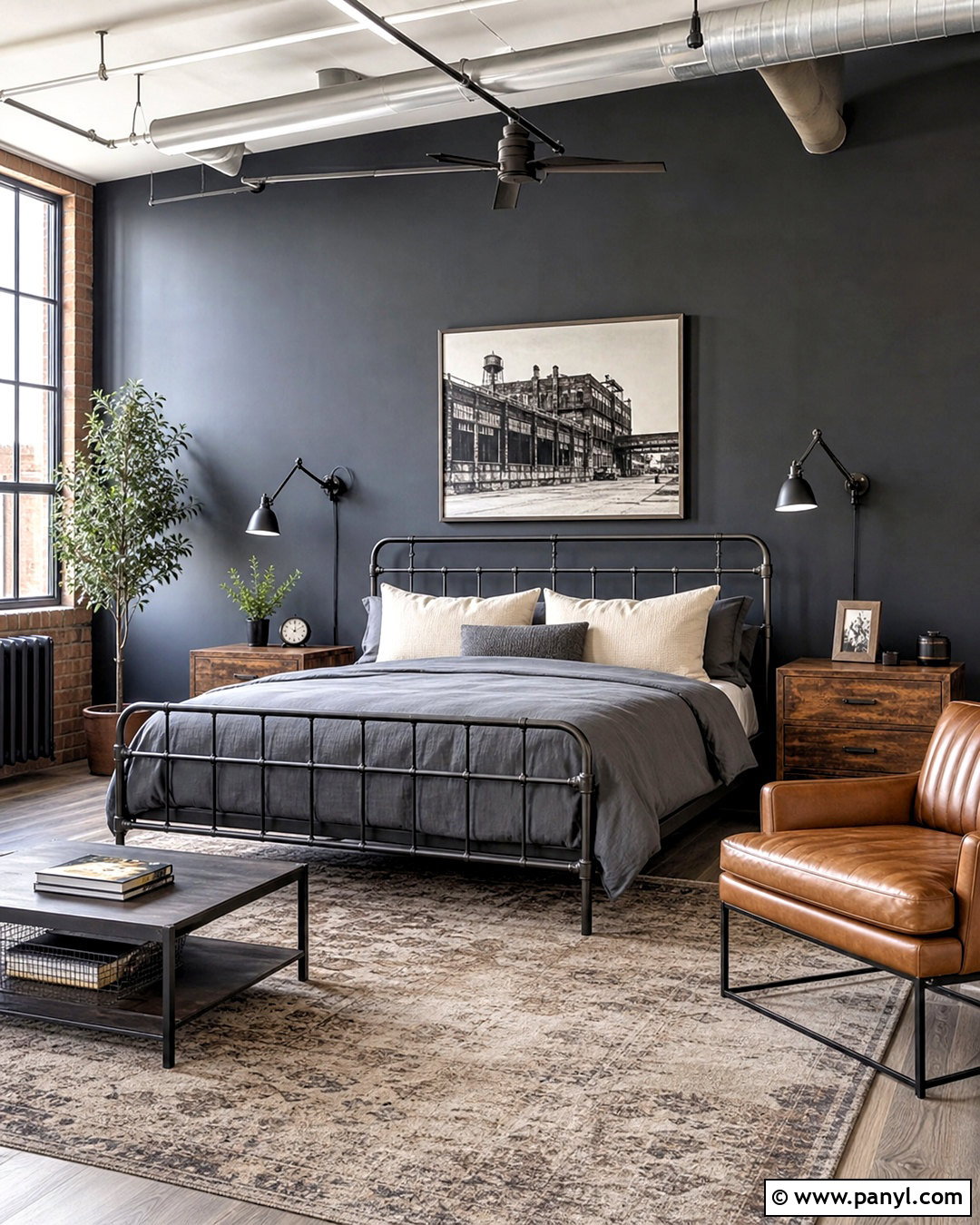 Charcoal Accent Wall With Industrial Decor - 20 charcoal accent wall bedroom ideas