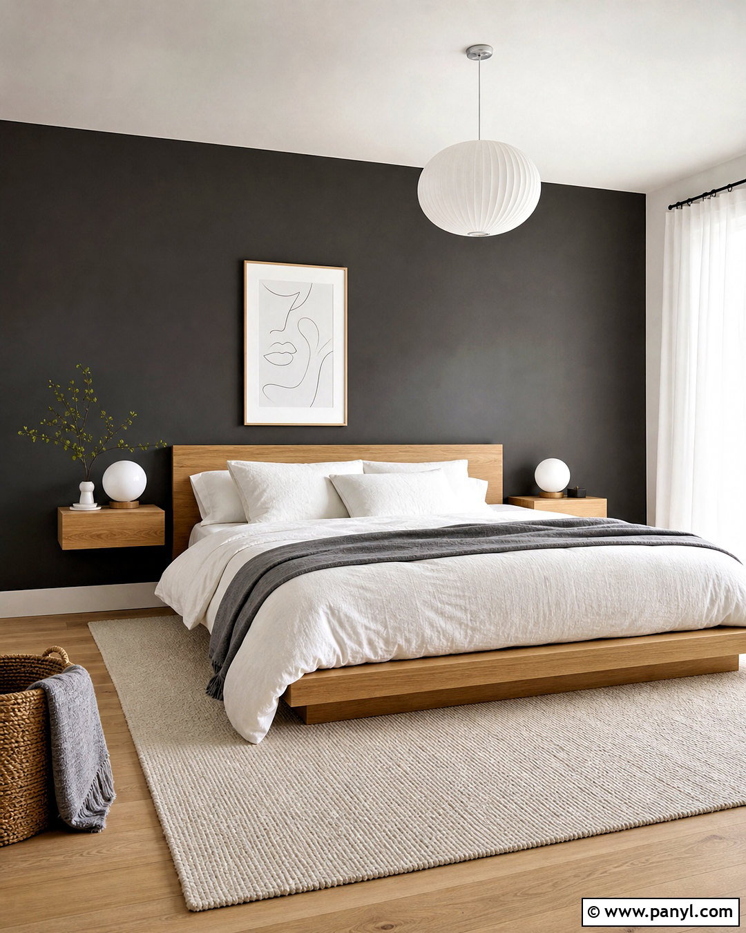 Charcoal Accent Wall With Light Oak Furniture - 20 charcoal accent wall bedroom ideas