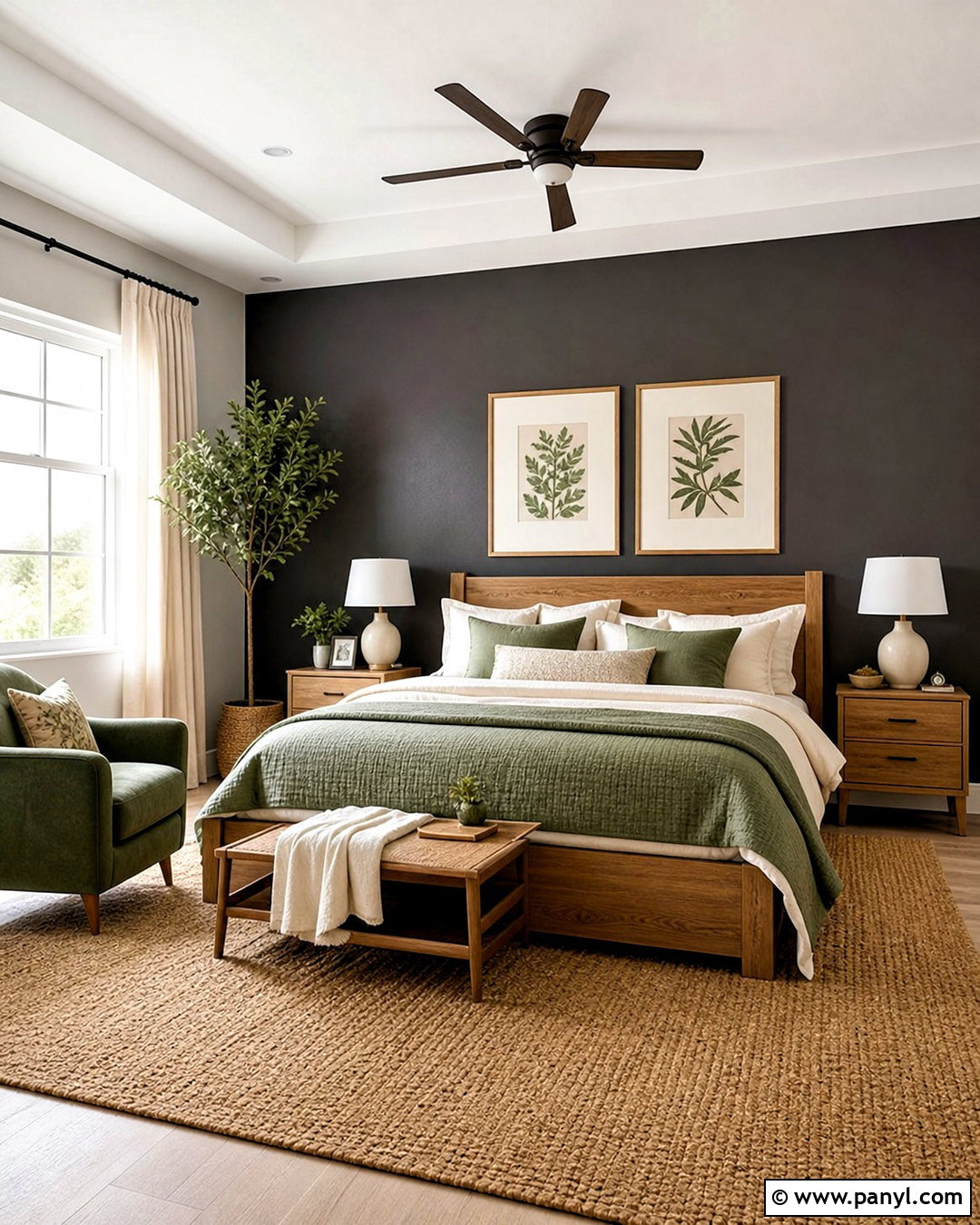 Charcoal Accent Wall With Sage Green Decor - 20 charcoal accent wall bedroom ideas
