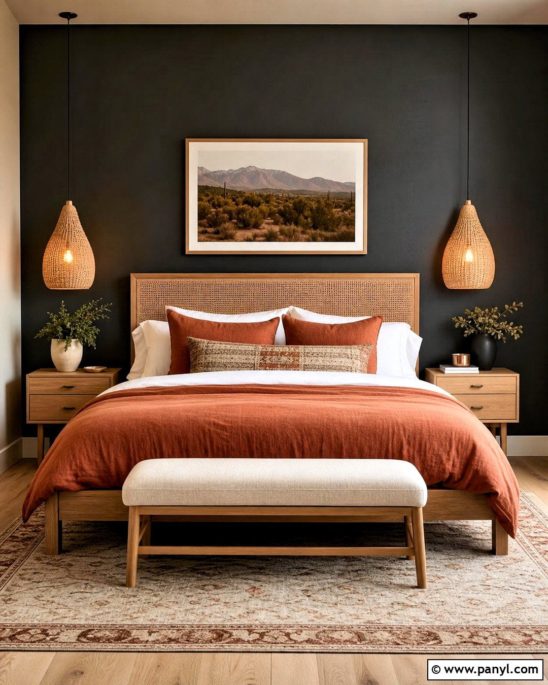 Charcoal Accent Wall With Terracotta Bedding - 20 charcoal accent wall bedroom ideas