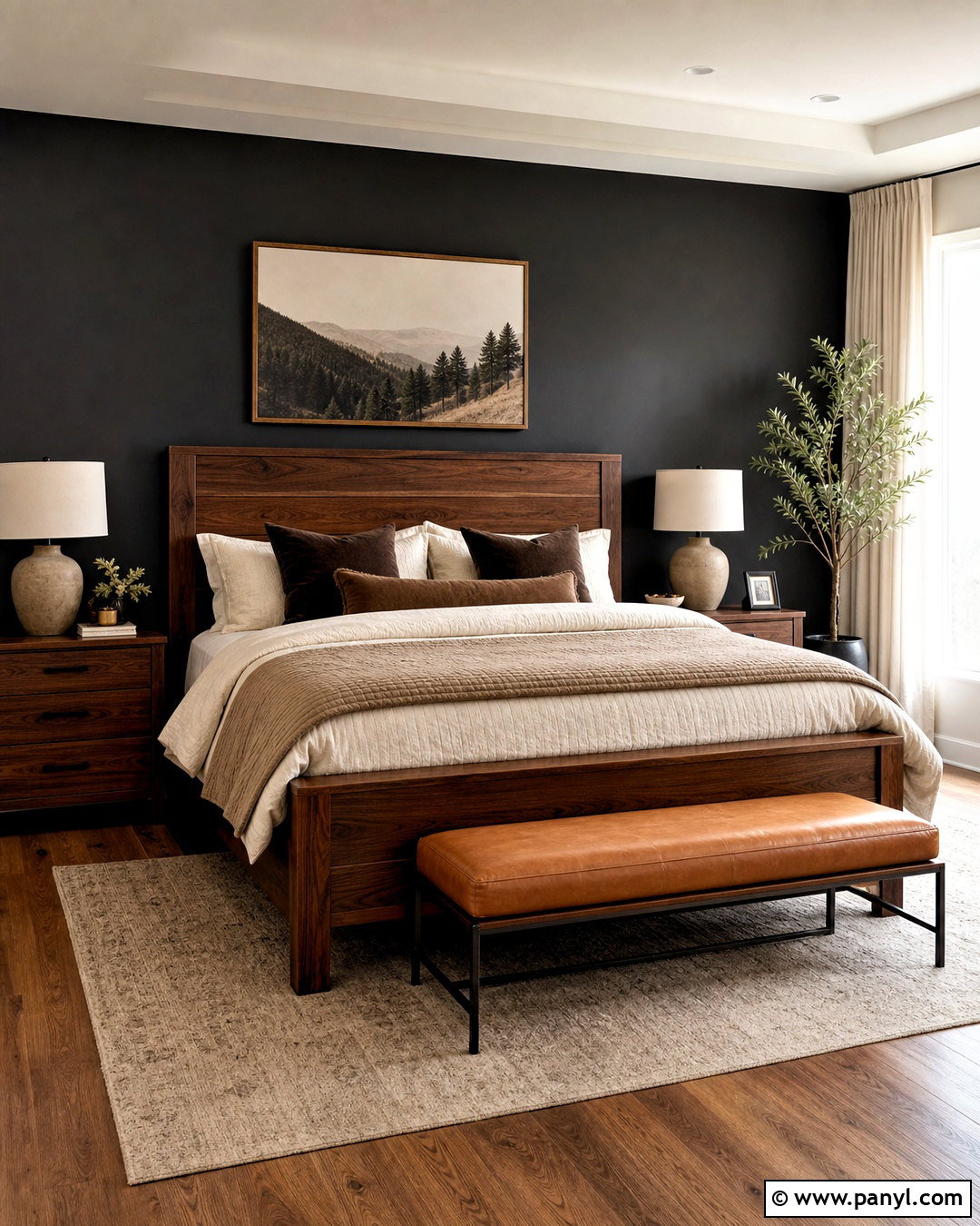 Charcoal Accent Wall With Warm Wood Furniture - 20 charcoal accent wall bedroom ideas