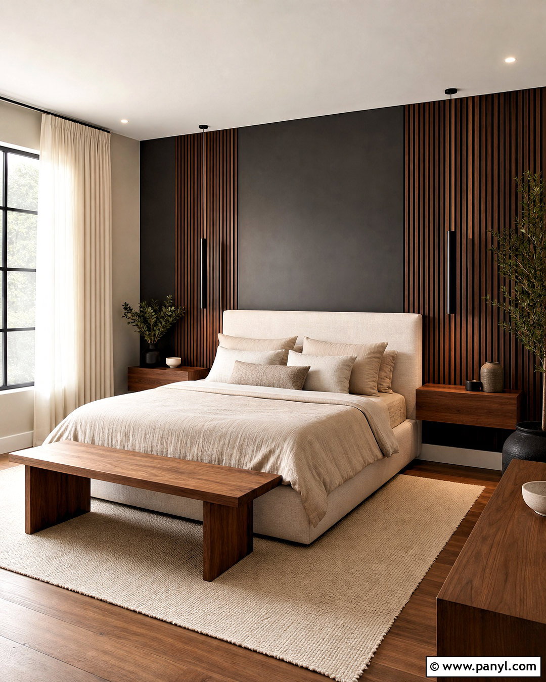 Charcoal Accent Wall With Wood Slats - 20 charcoal accent wall bedroom ideas
