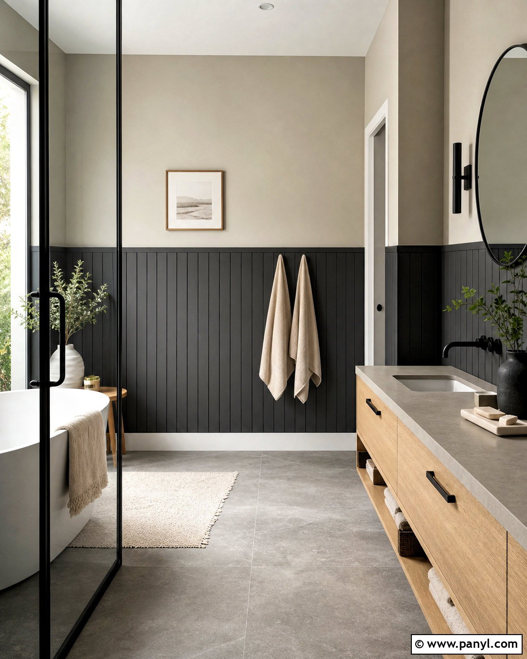 Charcoal And Greige Bathroom Walls - 20 two tone bathroom walls