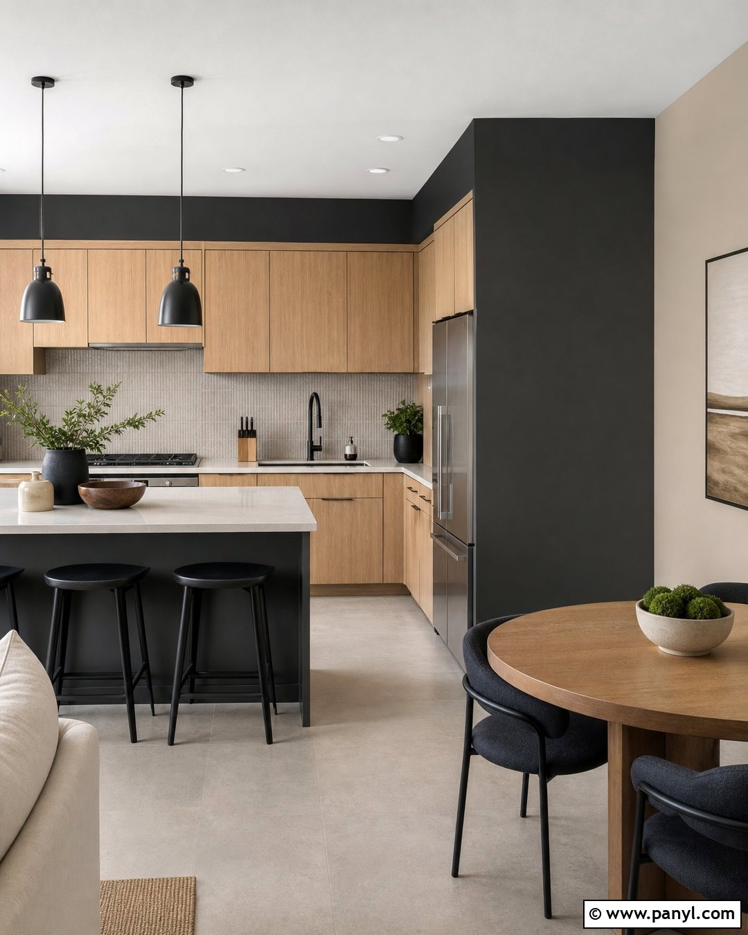 Charcoal And Greige Corner Color Block Kitchen Wall - 20 Color Block Kitchen Wall Ideas
