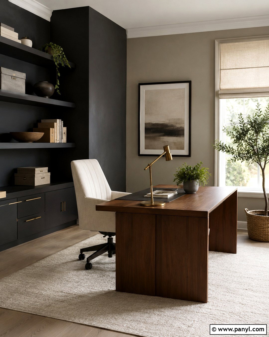 Charcoal And Greige Home Office - 20 Rooms With Two Color Walls