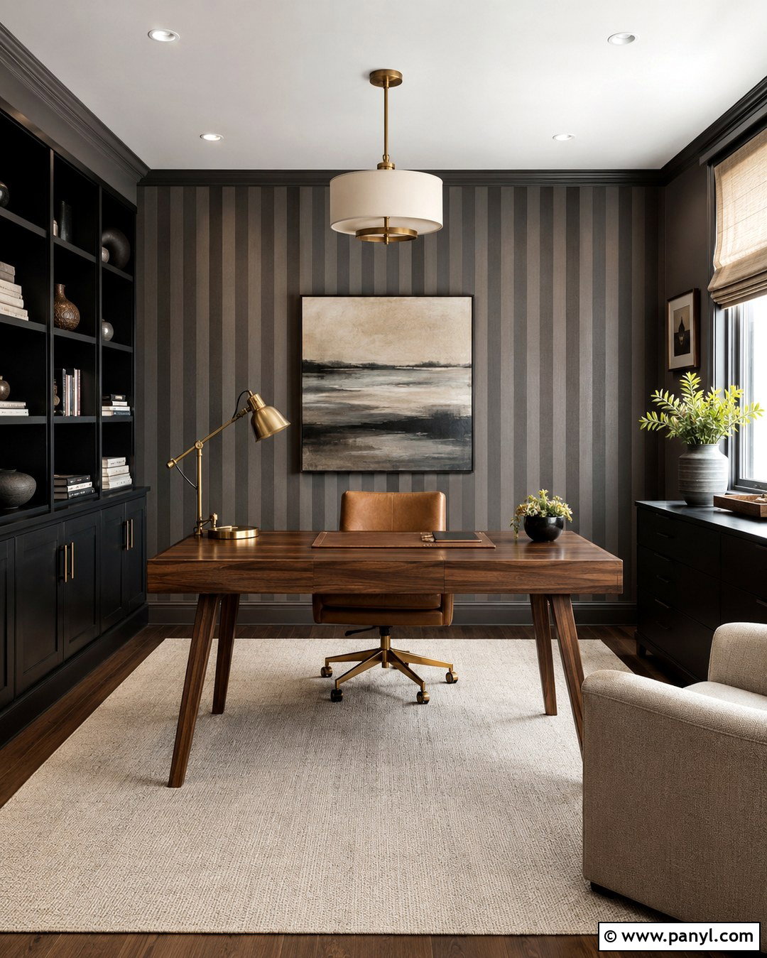 Charcoal And Greige Striped Wall - 20 Striped Wall Paint Colors