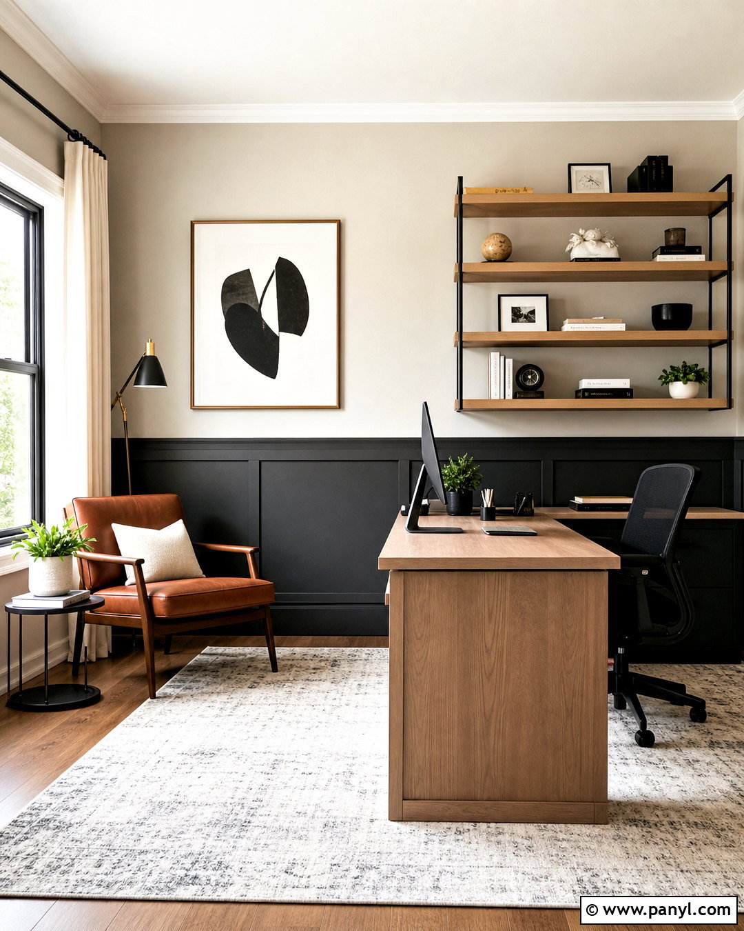 Charcoal And Greige Two Tone Home Office Walls - 20 two tone painted walls