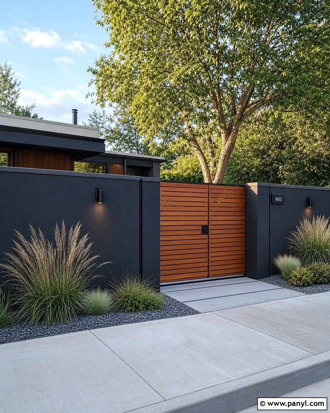 Charcoal And Natural Wood Compound Wall - 30 compound wall colour combinations