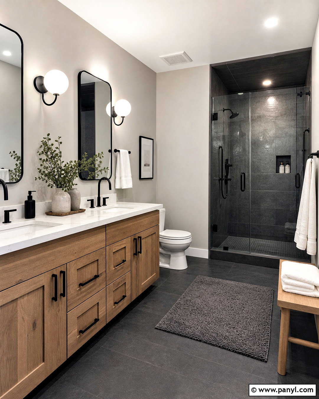 Charcoal And Oak Bathroom - 20 bathroom color palette ideas