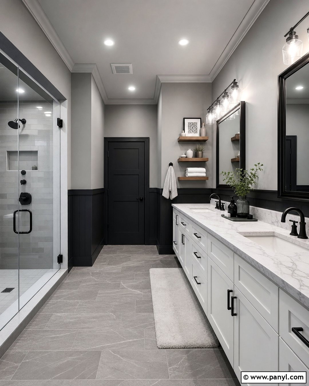 Charcoal And Pale Gray Bathroom Walls - 30 Two Toned Bathroom Walls