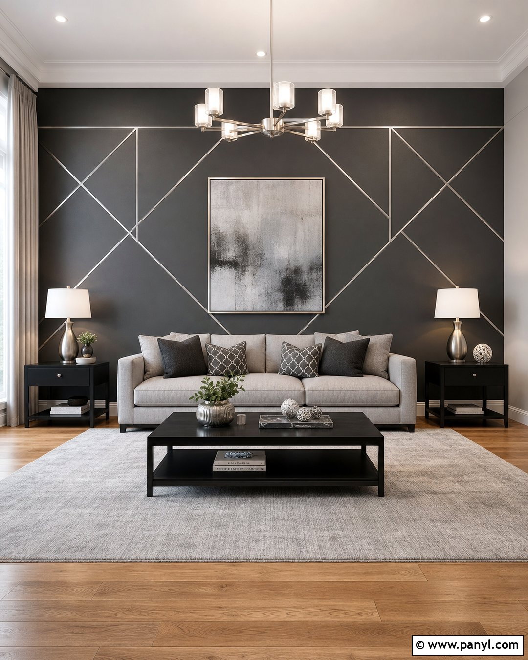Charcoal And Silver Geometric Living Room Wall - 35 royal paint wall design for living room ideas