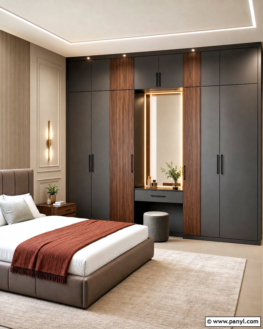 Charcoal And Walnut Wardrobe - 20 bedroom wardrobe colour combination ideas