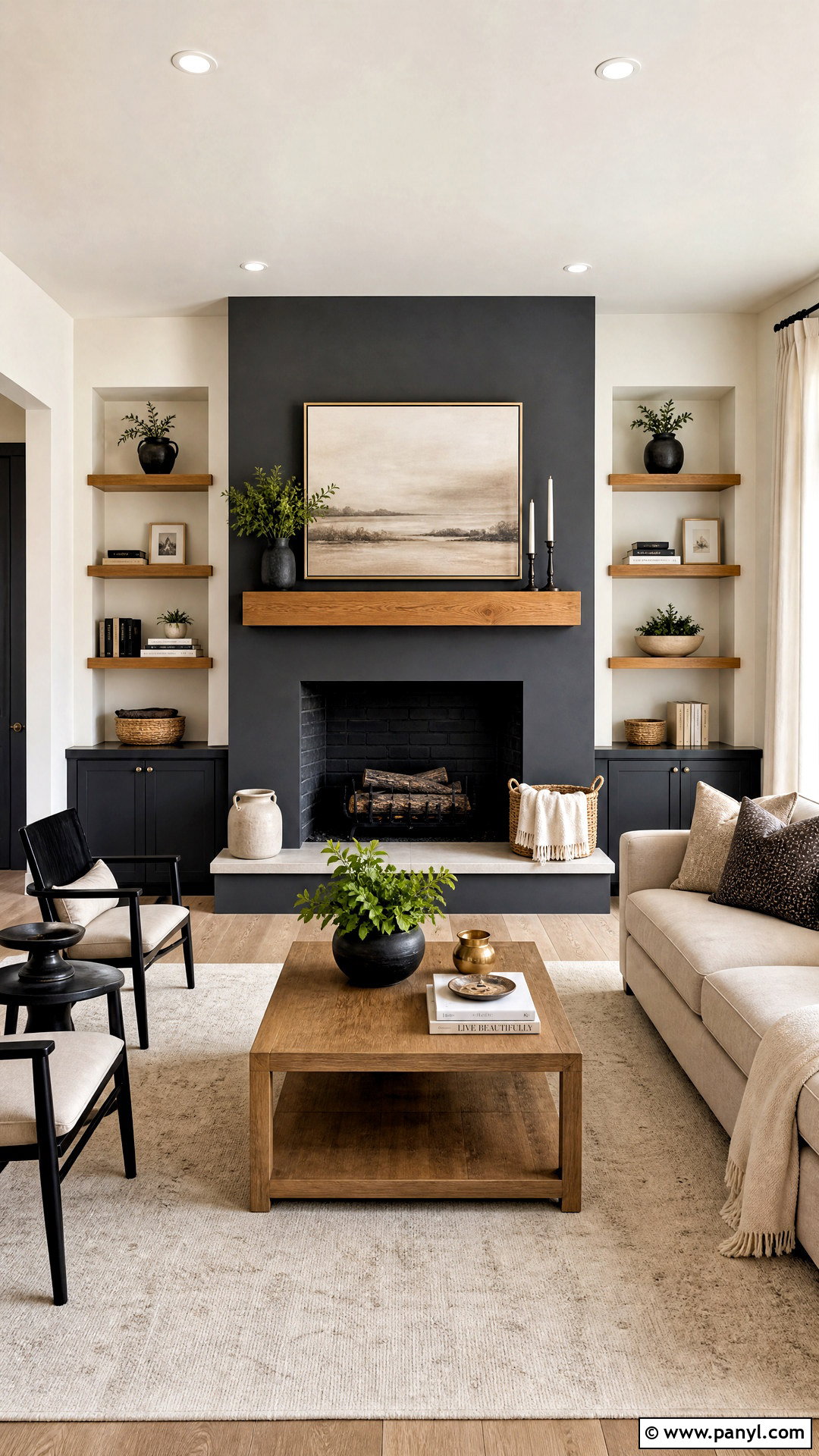 Charcoal And Warm White Fireplace Accent Wall - 20 2 tone accent wall ideas