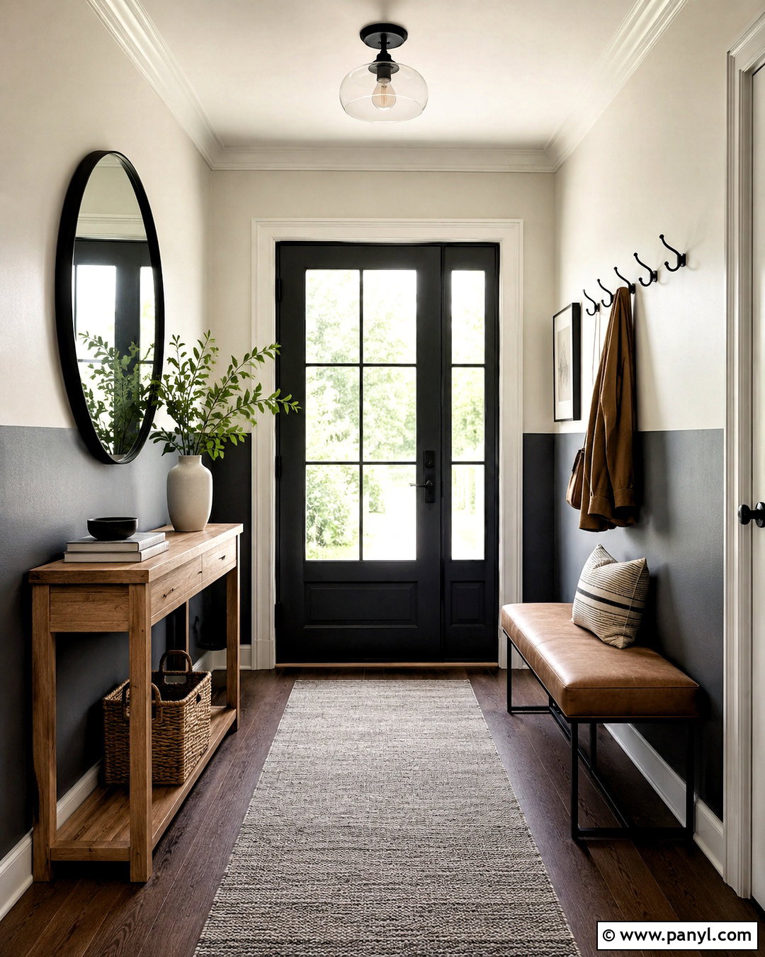 Charcoal And Warm White Split Painted Entryway Walls - 35 Split Painted Walls