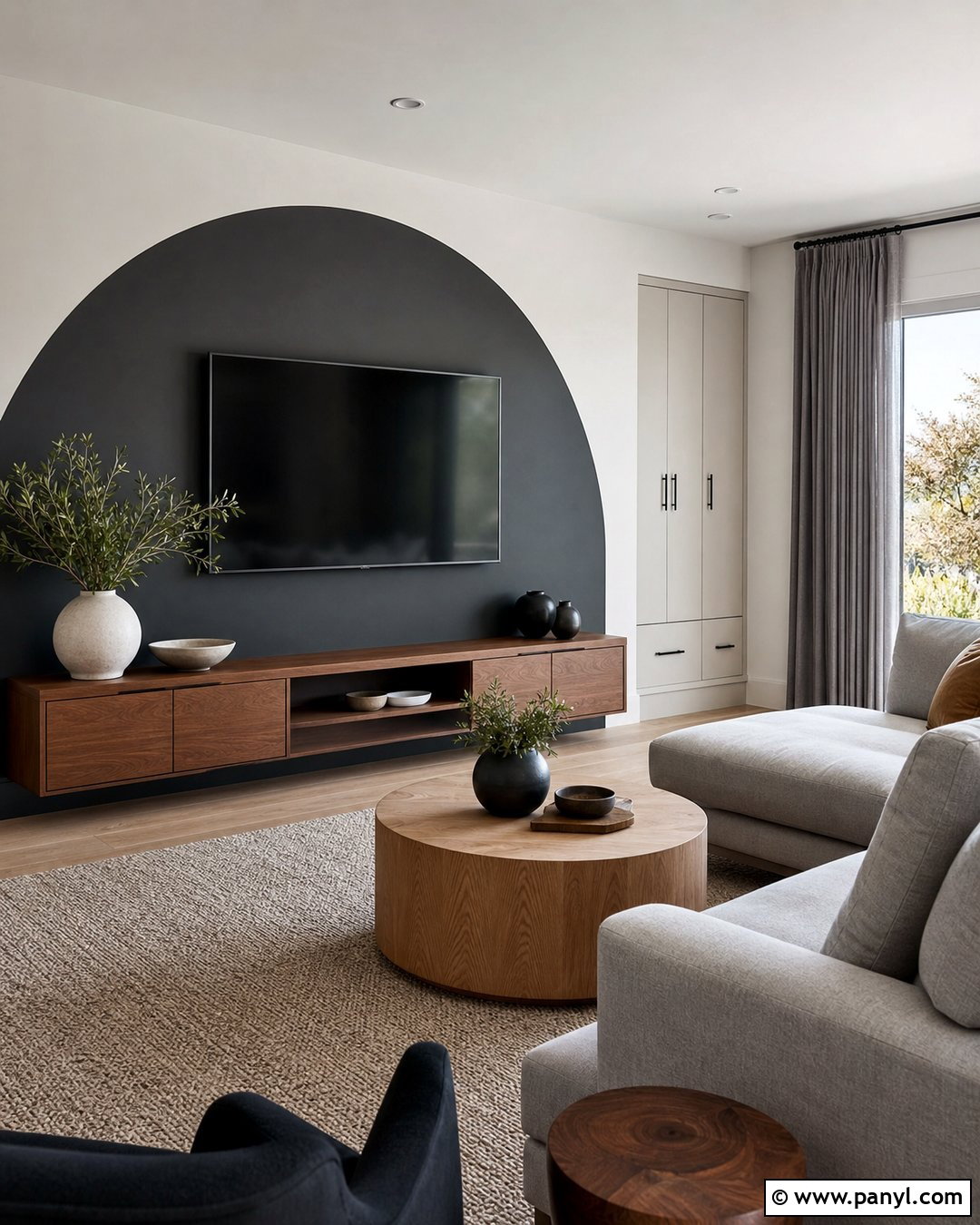 Charcoal Arched Accent Wall TV Room - 20 Arched Painted Accent Wall Ideas
