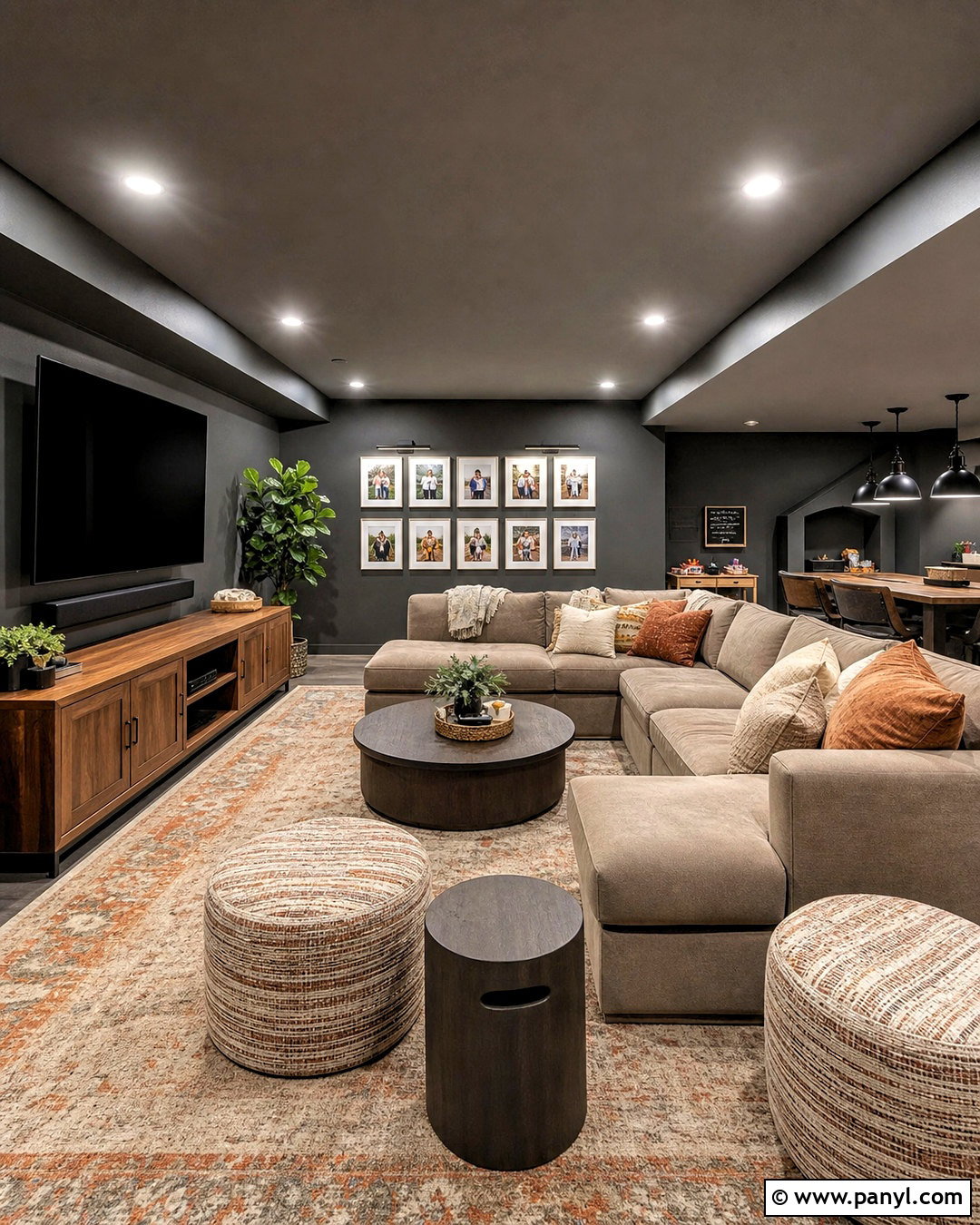 Charcoal Basement Family Room - 20 moody basement ideas