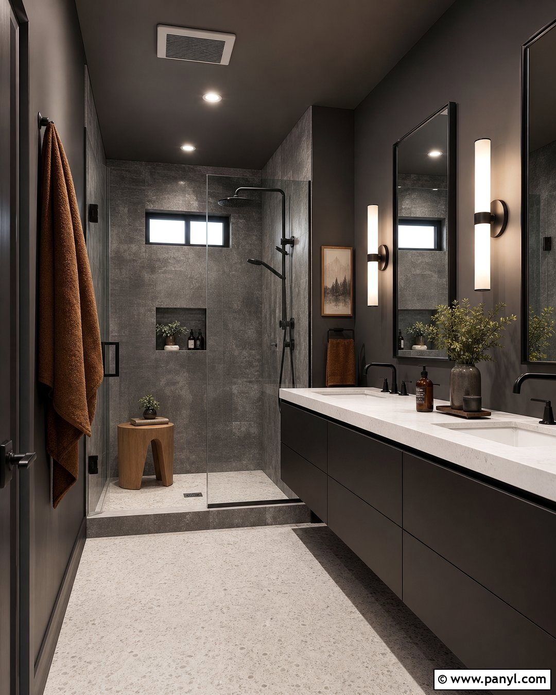 Charcoal Bathroom Walls With Black Fixtures - 30 Bathroom Dark Walls