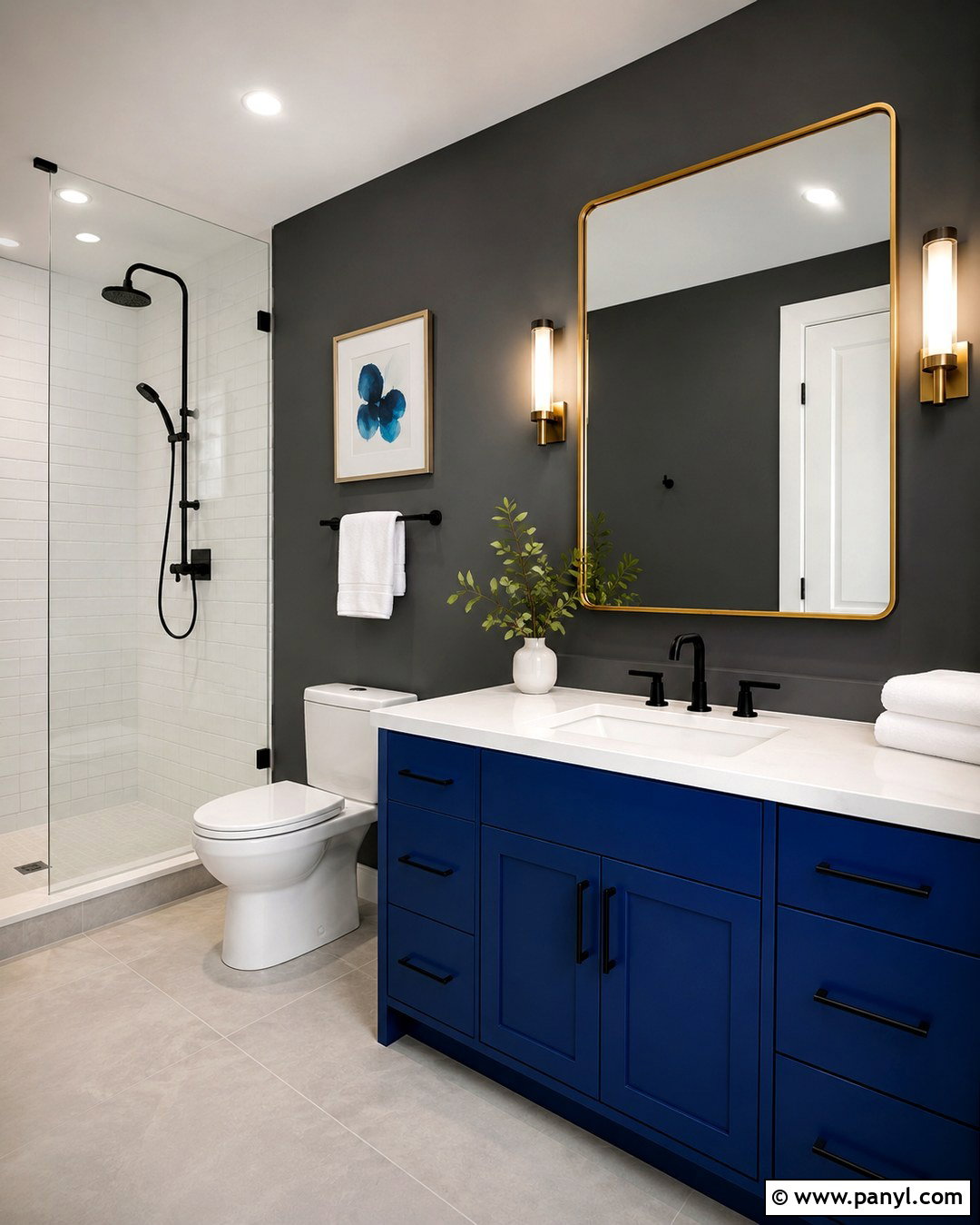Charcoal Bathroom Walls With Bright Blue Vanity - 20 Bathroom Wall Color With Blue Vanity Ideas