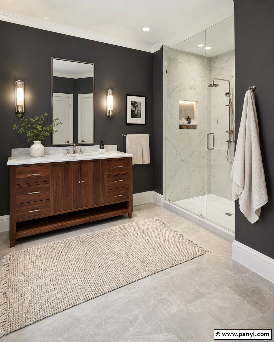 Charcoal Bathroom Walls With White Marble - 30 Dark Bathroom Walls